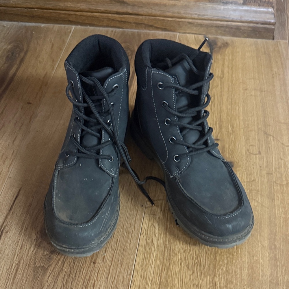 Kids' Black Lace-Up Rain Boots